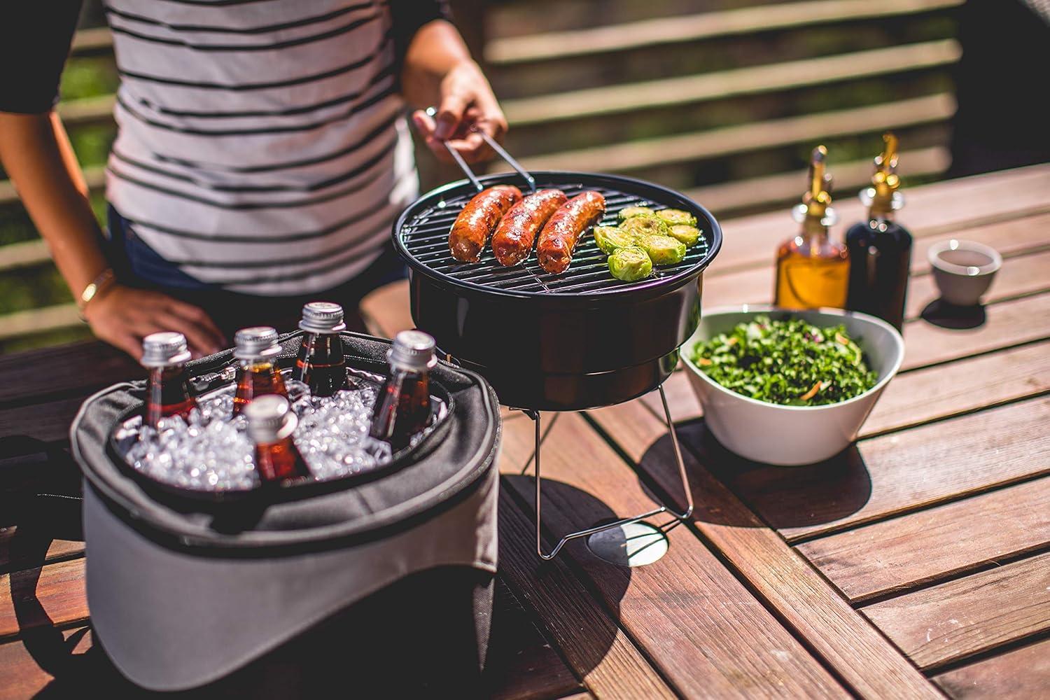 imageONIVA a Picnic Time brand Caliente Portable Charcoal Grill ampamp Cooler Tote Take Anywhere BBQ Grill with Cooler Bag Grill for Outdoor Use Black with Gray Accents