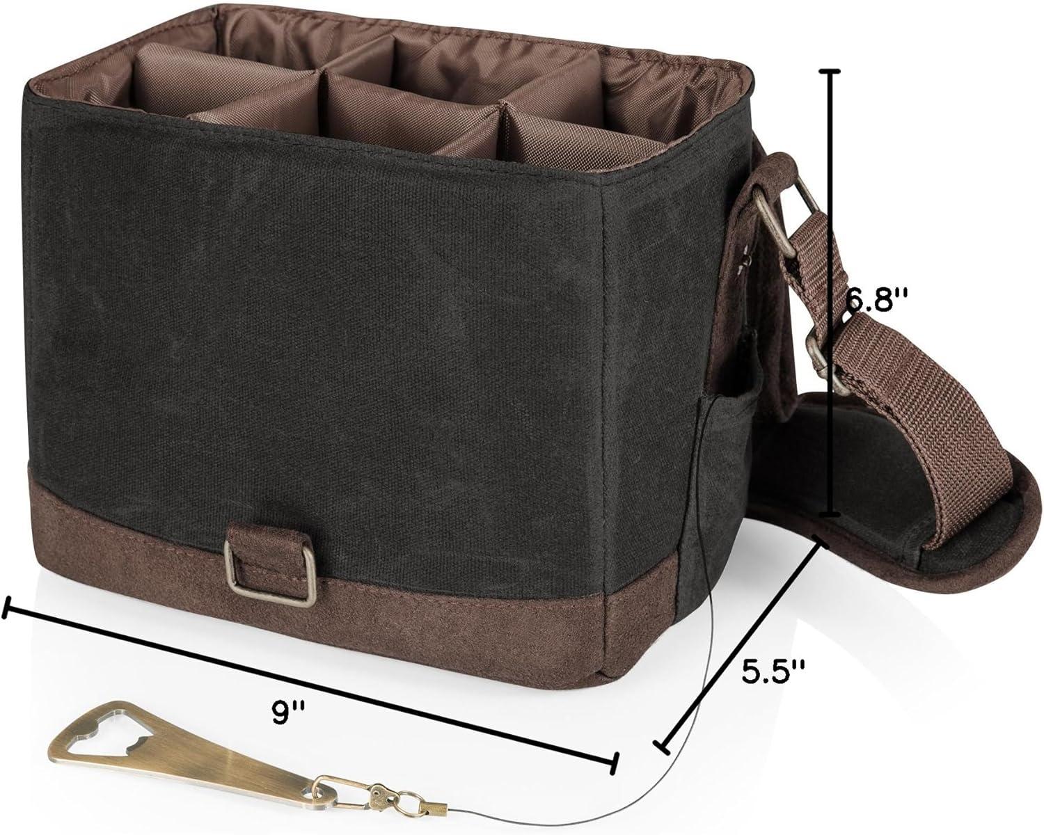 imagePICNIC TIME Beer Caddy with Beer Bottle Opener 6Pack Drink Caddy Beer Cooler Tote Beer Gifts for Men Black with Brown AccentsBlackBrown