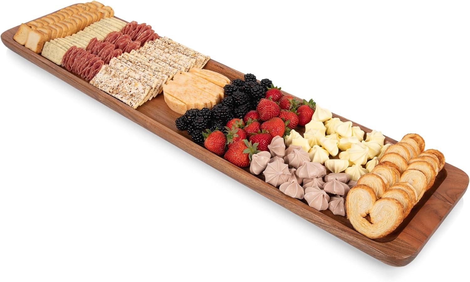 imagePICNIC TIME Canap Appetizer Serving Tray Long Rectangular Charcuterie Board Acacia Wood Cheese Board Grazing Board Acacia Wood