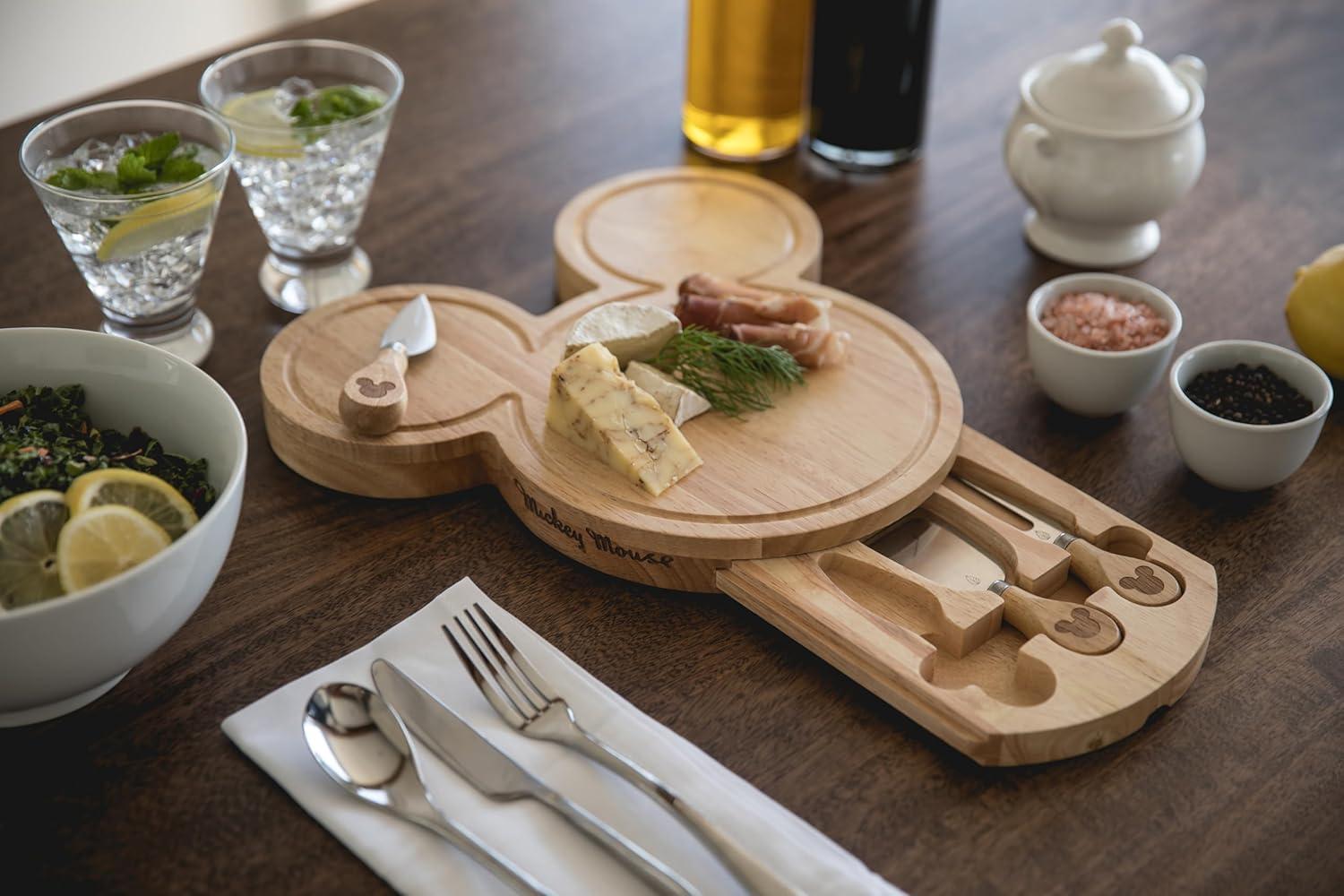 imagePICNIC TIME Disney Mickey Mouse Head Cheese ampamp Charcuterie Board Set Parawood Cutting Board with Hidden Drawer ampamp 3 Cheese Knives Fun Disney Gift Party Platter Picnic Set ampamp Kitchen Serving Tray