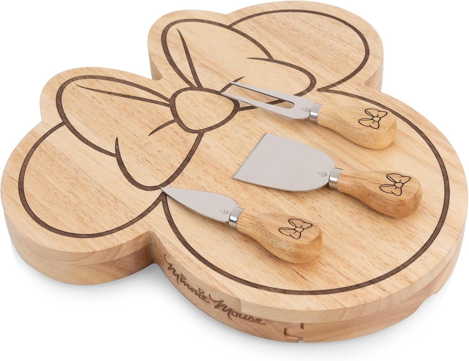 imagePICNIC TIME Disney Minnie Mouse Head Shaped Cheese Board with Tools Parawood