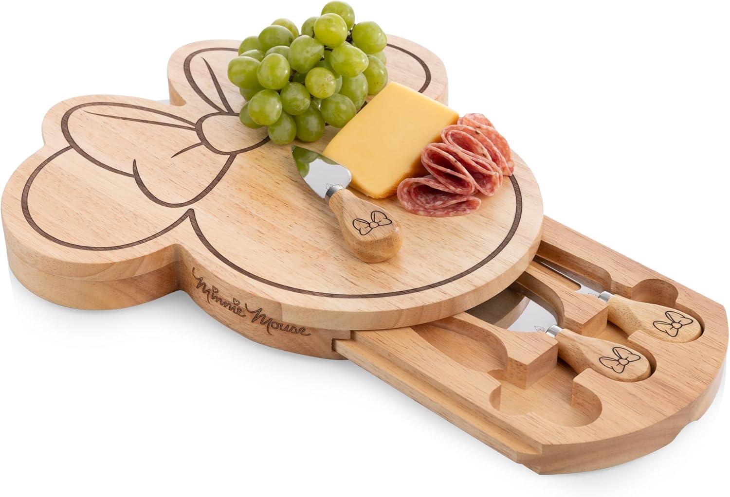imagePICNIC TIME Disney Minnie Mouse Head Shaped Cheese Board with Tools Parawood