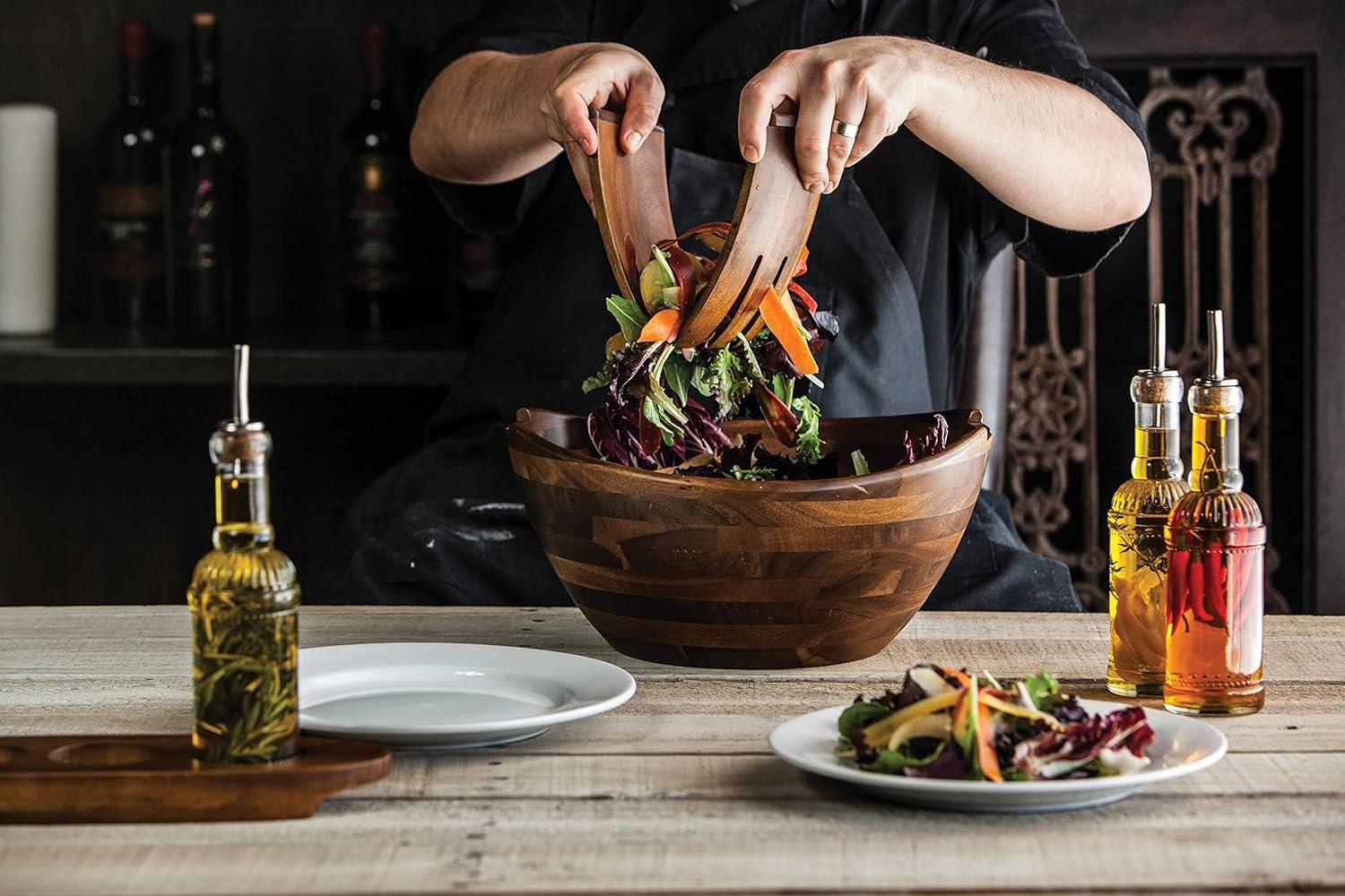 imagePICNIC TIME Fabio Viviani Mescolare Large Salad Bowl with Integrated Serving and Tossing Tools Acacia Wood