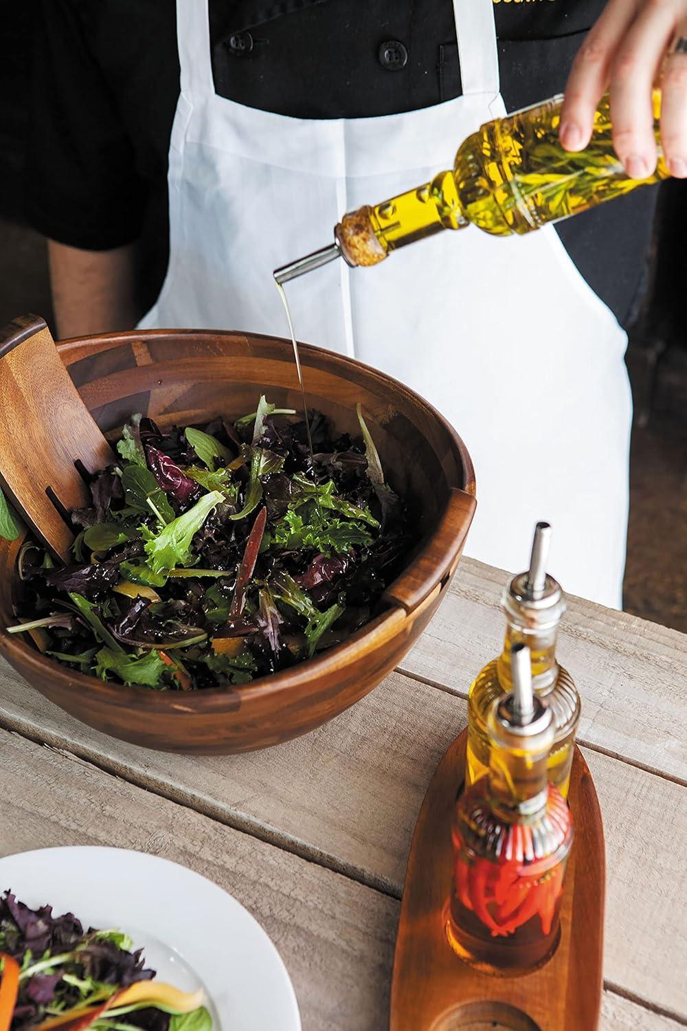 imagePICNIC TIME Fabio Viviani Mescolare Large Salad Bowl with Integrated Serving and Tossing Tools Acacia Wood