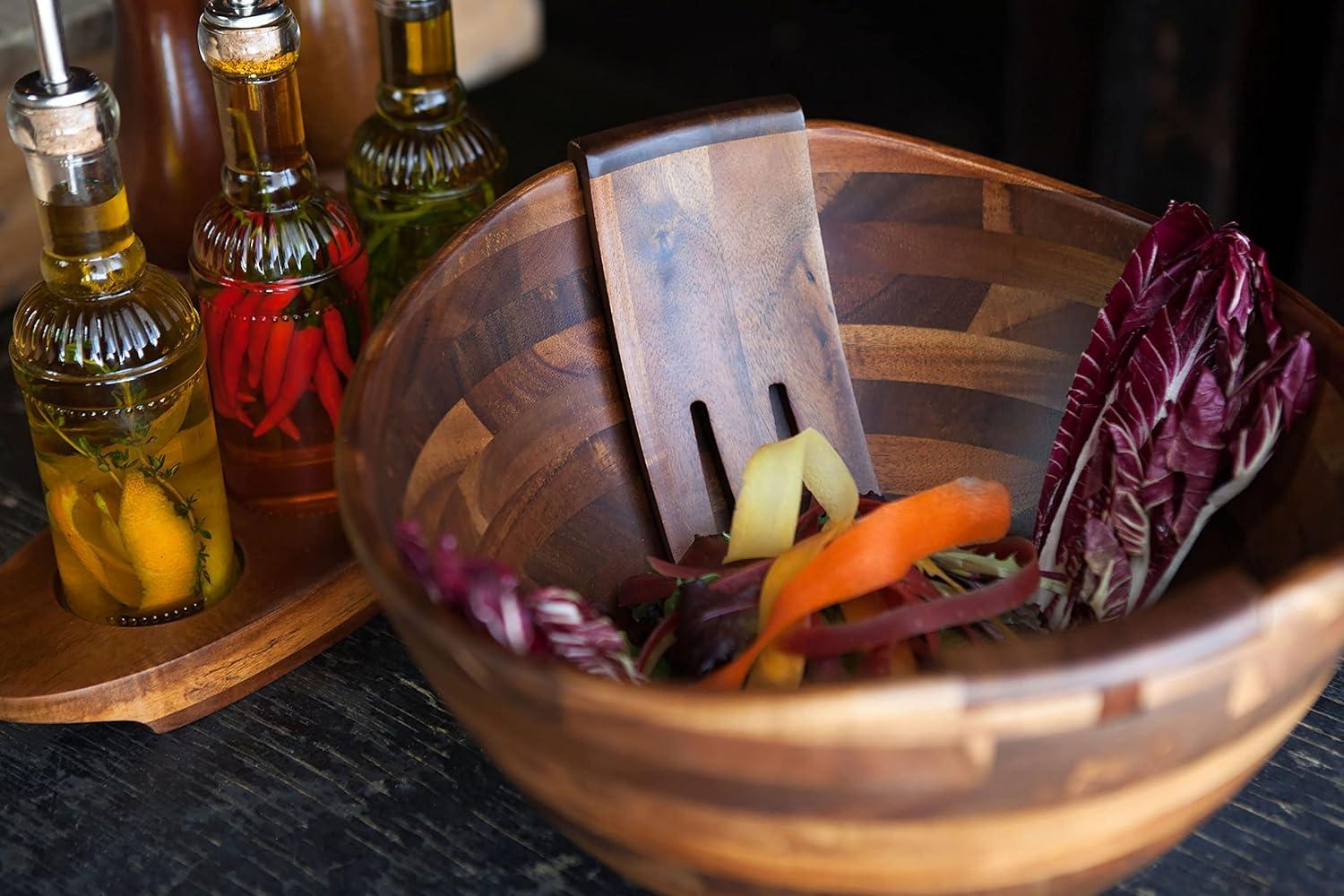imagePICNIC TIME Fabio Viviani Mescolare Large Salad Bowl with Integrated Serving and Tossing Tools Acacia Wood
