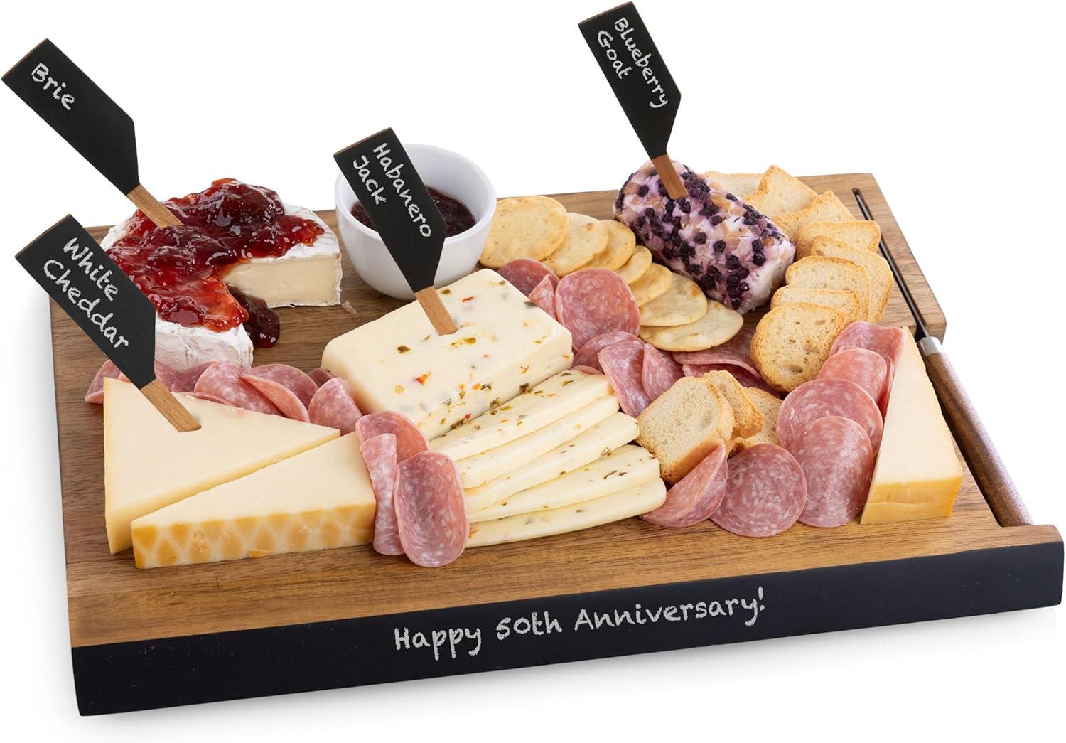 imagePICNIC TIME Formaggio Cheese Board with Chalkboard Cheese Makers Charcuterie Board and Food Labels Acacia Wood Cutting Board Acacia Wood