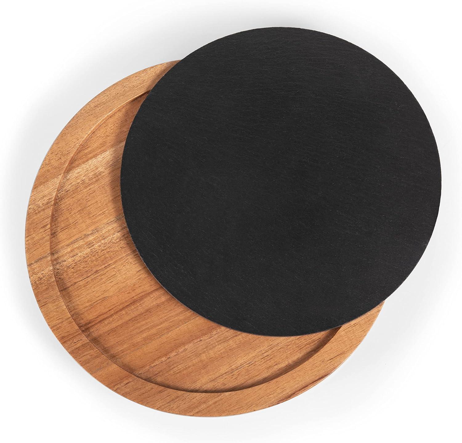 imagePICNIC TIME Insignia Slate Serving Board with Cheese Tools Charcuterie and Wood Cutting Set Acacia Wood ampamp Slate Black with Gold Accents Large
