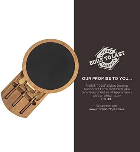 imagePICNIC TIME Insignia Slate Serving Board with Cheese Tools Charcuterie and Wood Cutting Set Acacia Wood ampamp Slate Black with Gold Accents Large