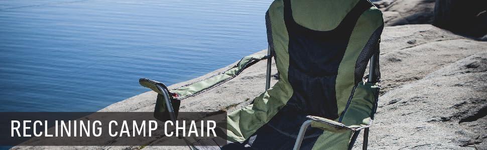 imagePICNIC TIME NHL Chicago Blackhawks Reclining Camp Chair Beach Chair for Adults Sports Chair with Carry Bag Black with Gray Accents