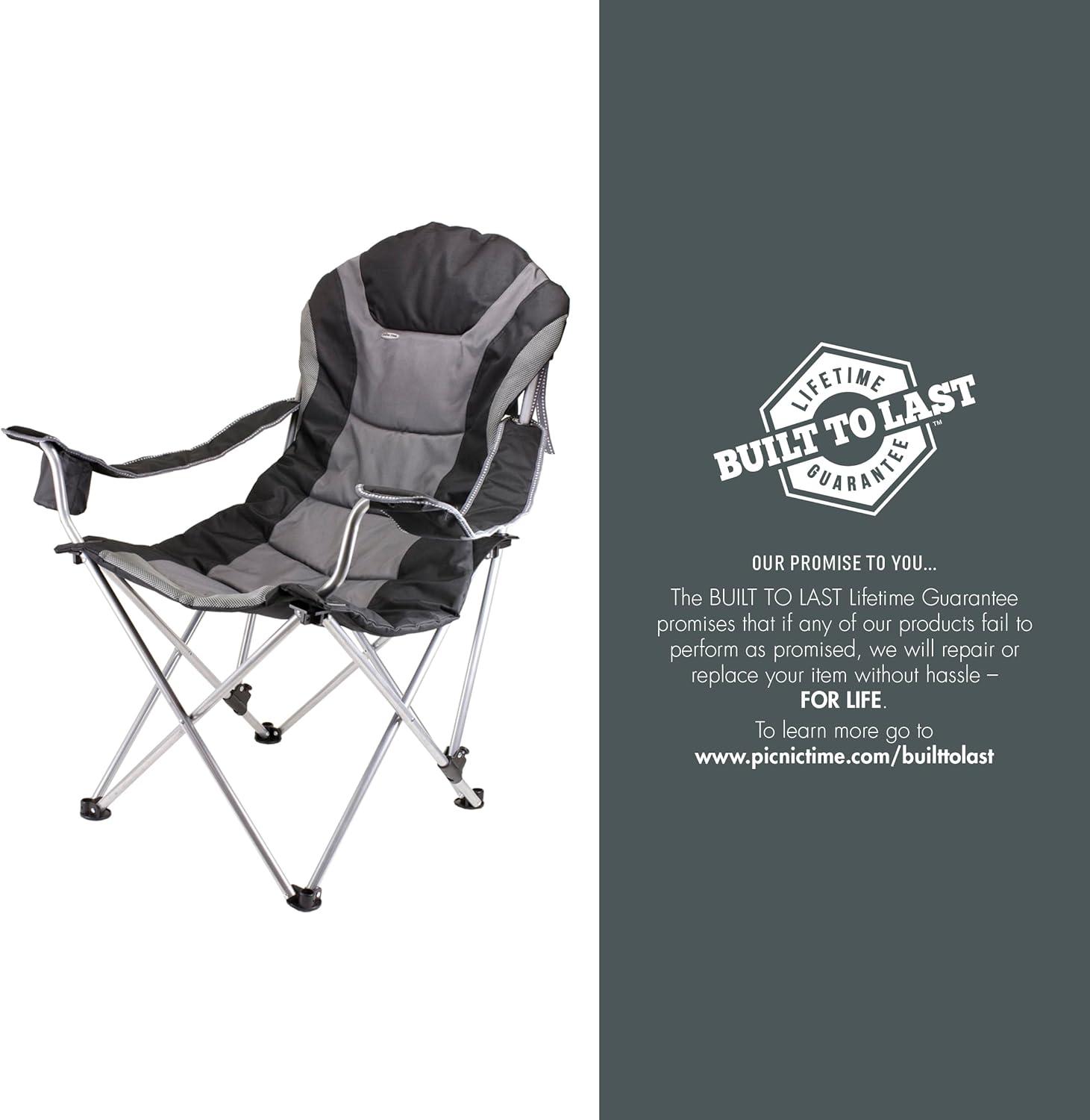 imagePICNIC TIME NHL Columbus Blue Jackets Reclining Camp Chair Beach Chair for Adults Sports Chair with Carry Bag Black with Gray Accents