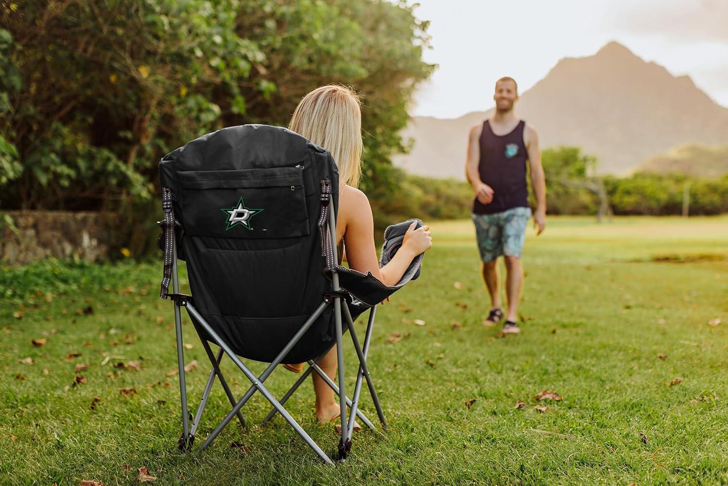 imagePICNIC TIME NHL Columbus Blue Jackets Reclining Camp Chair Beach Chair for Adults Sports Chair with Carry Bag Black with Gray Accents