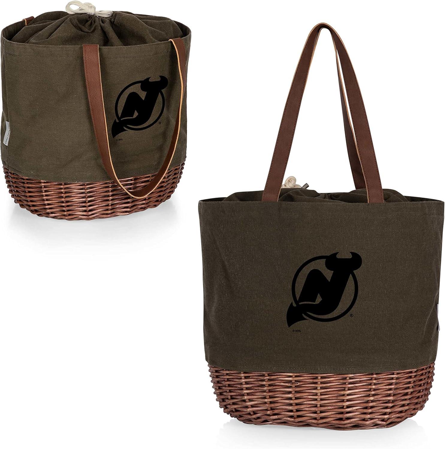 imagePICNIC TIME NHL UnisexAdult NHL Coronado Canvas and Willow Basket Tote Picnic Tote Bag Beach ToteKhaki Green