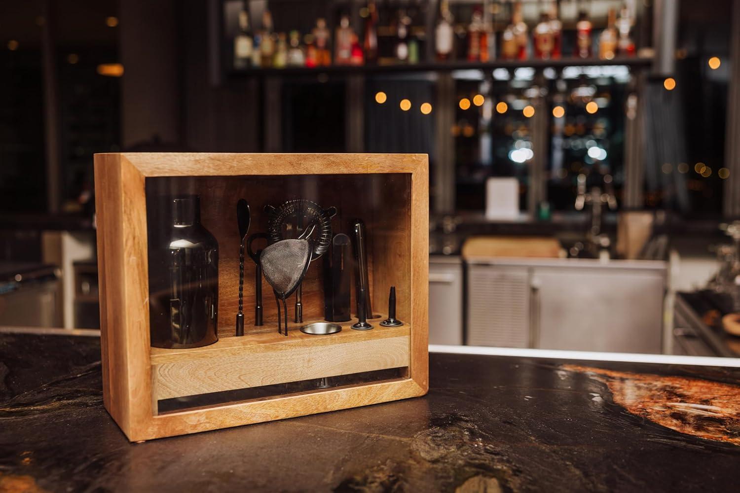 imagePICNIC TIME Old Fashioned Bar Set Professional Bartender Kit Cocktail Shaker Set Bar Accessories with Wood Gift Box Mango Wood