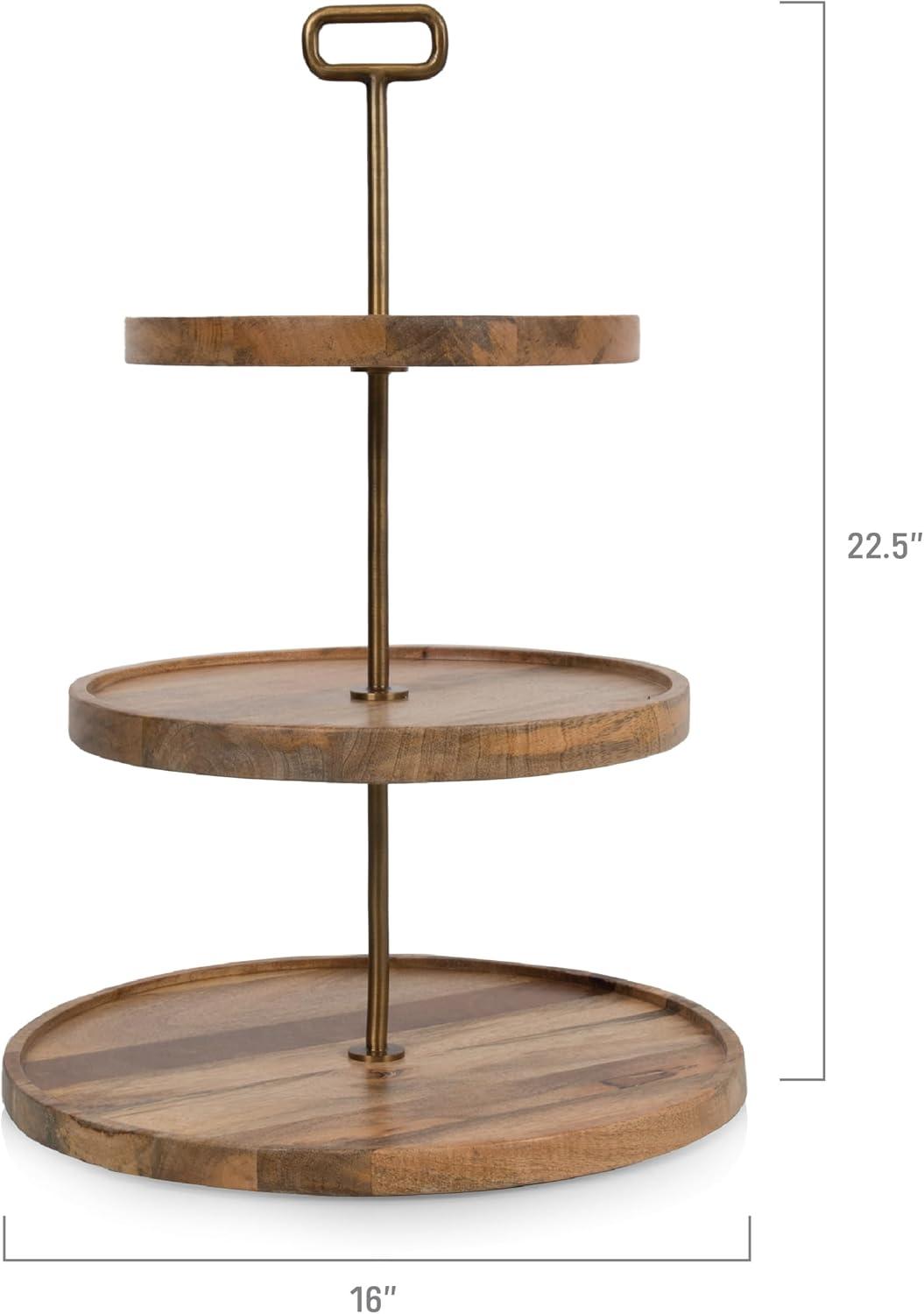 imagePICNIC TIME Tapas 3Tiered Serving Tray Caribbean Walnut Cupcake Stand Wooden Cheese Board Mango Wood