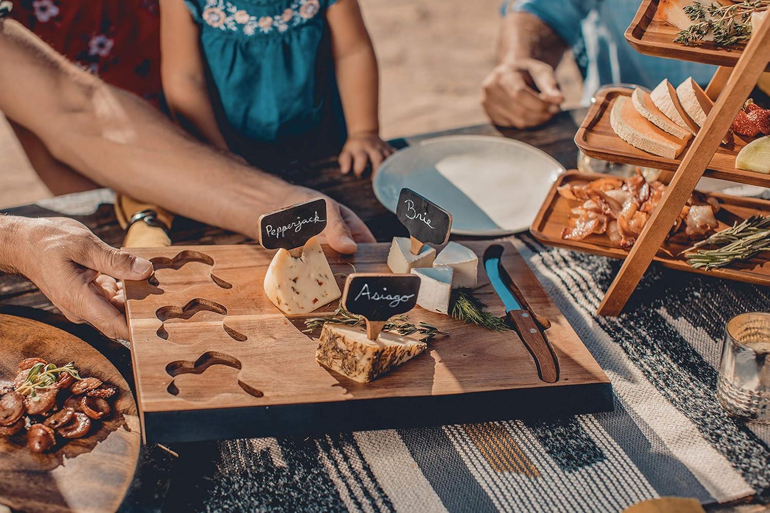 imagePICNIC TME Delio Cheese Board and Knife Set Charcuterie Board Set Acacia Wood Cutting Board with Cheese Knife and Markers Acacia Wood
