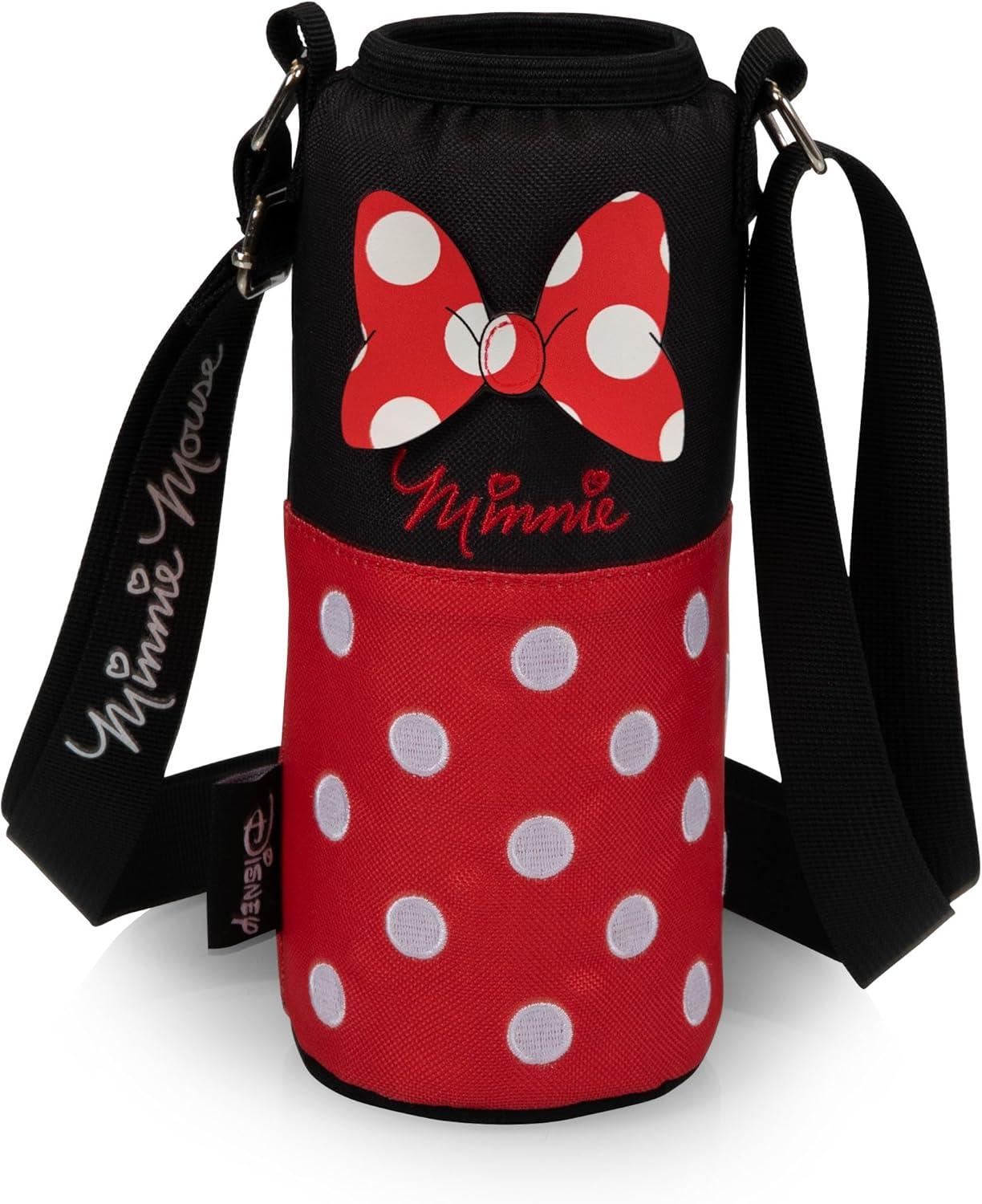 imagePicnic TIME Disney Minnie Mouse Water Bottle Holder Insulated Water Bottle Cooler BagBlack with Red Pattern