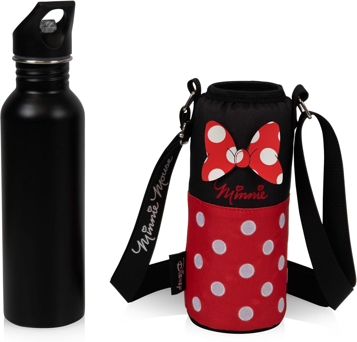 imagePicnic TIME Disney Minnie Mouse Water Bottle Holder Insulated Water Bottle Cooler BagBlack with Red Pattern
