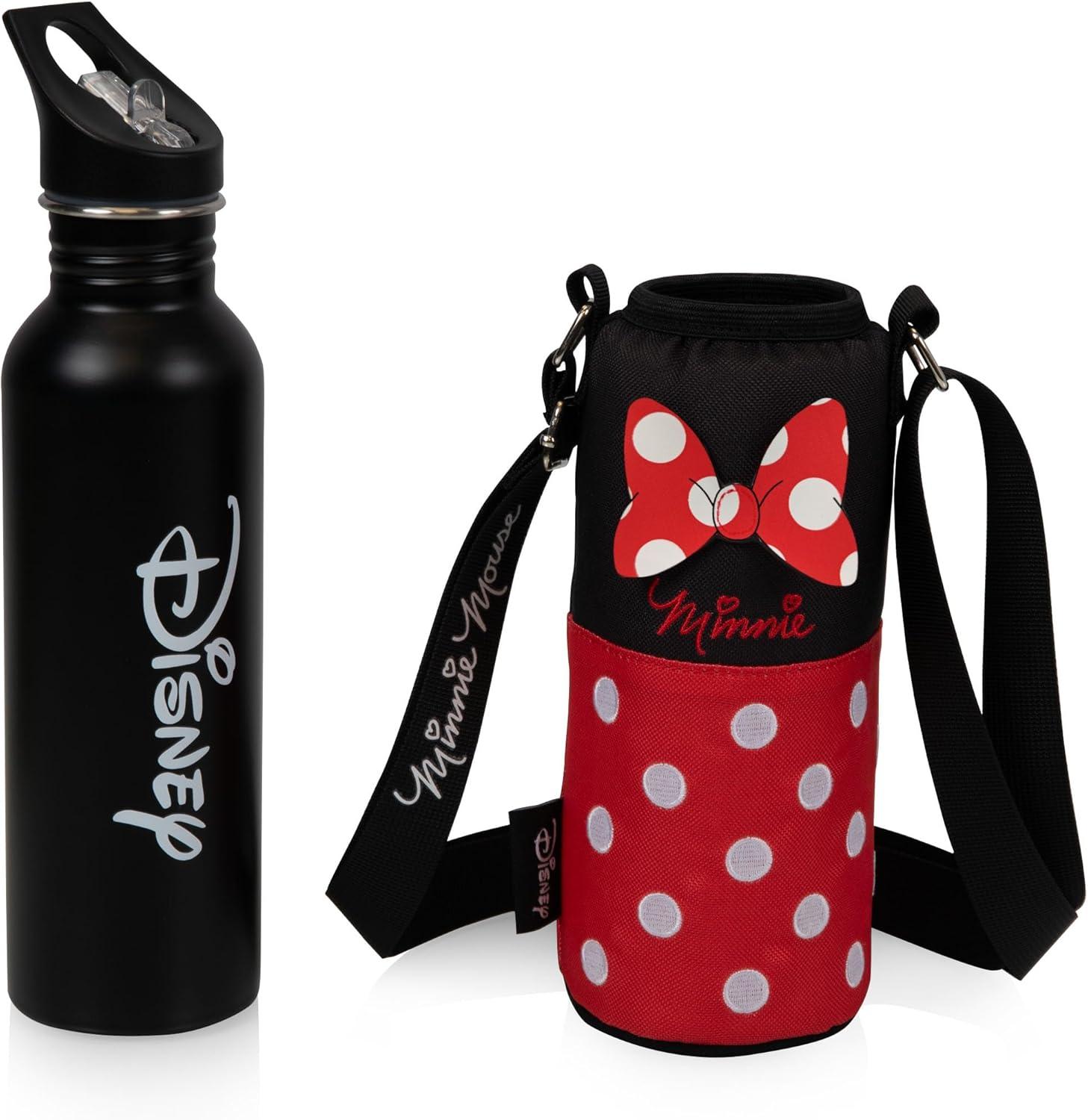imagePicnic TIME Disney Minnie Mouse Water Bottle Holder Insulated Water Bottle Cooler BagBlack with Red Pattern