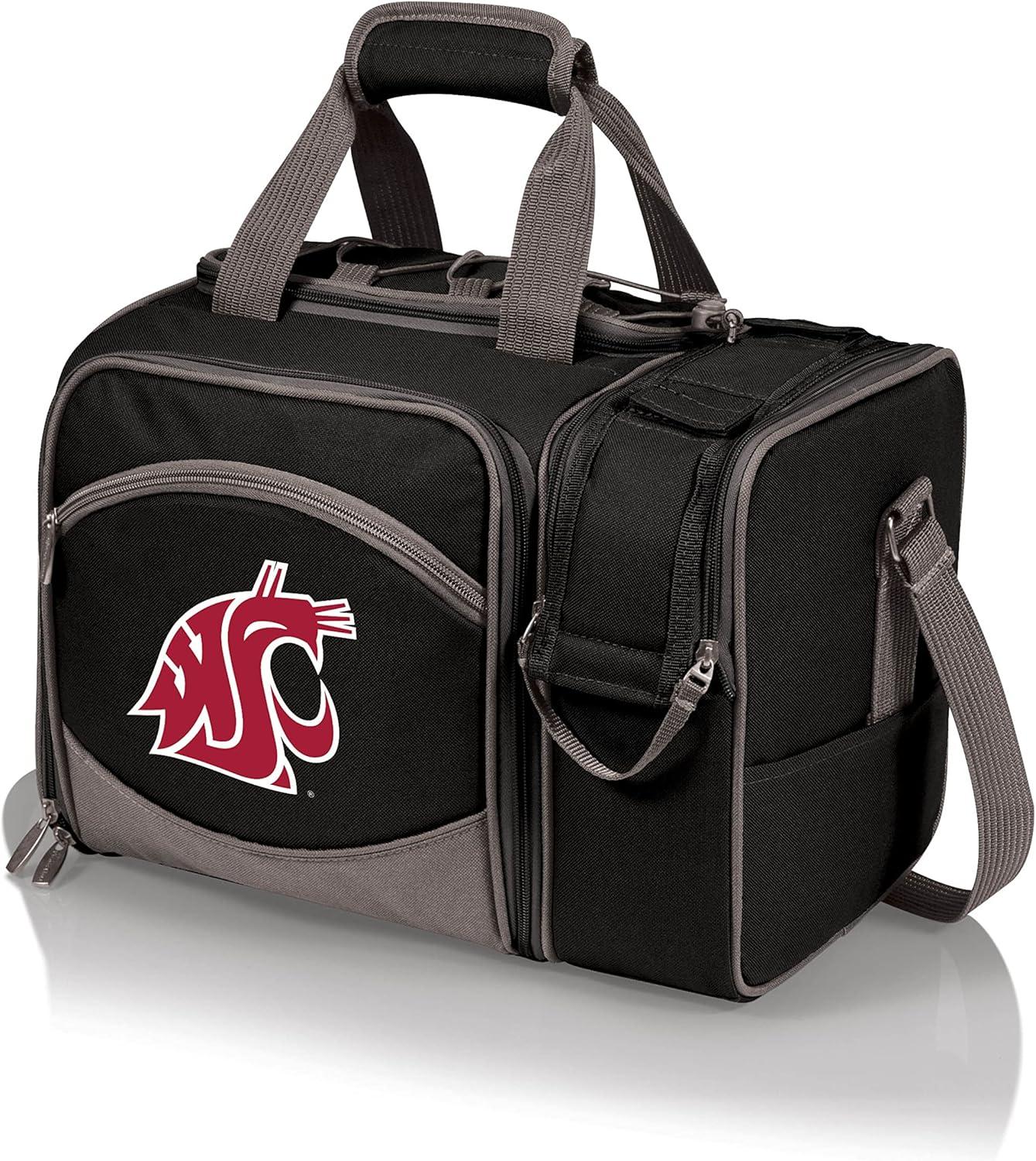 imagePicnic TIME NCAA Malibu Cooler Picnic Basket Insulated Cooler Tote with Picnic SetNavy Blue With Black Accents