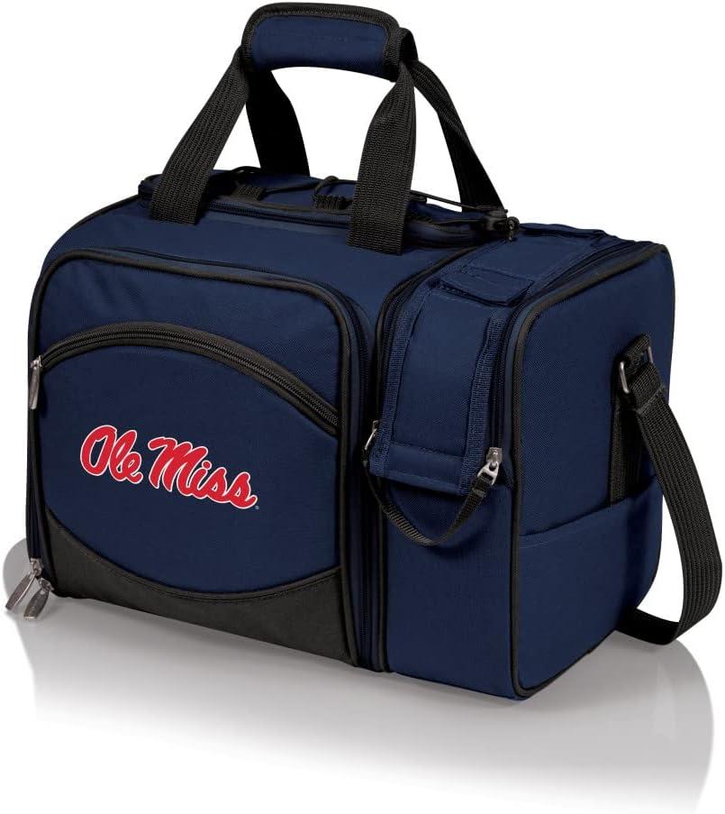 imagePicnic TIME NCAA Malibu Cooler Picnic Basket Insulated Cooler Tote with Picnic SetNavy Blue With Black Accents