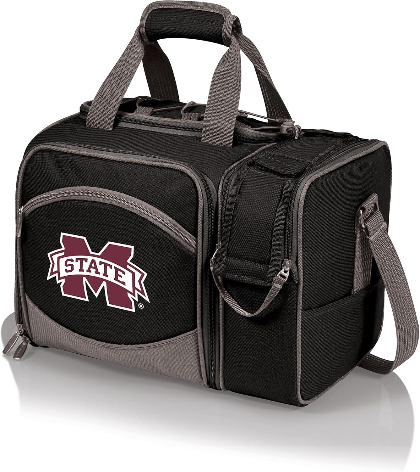 imagePicnic TIME NCAA Malibu Cooler Picnic Basket Insulated Cooler Tote with Picnic SetNavy Blue With Black Accents