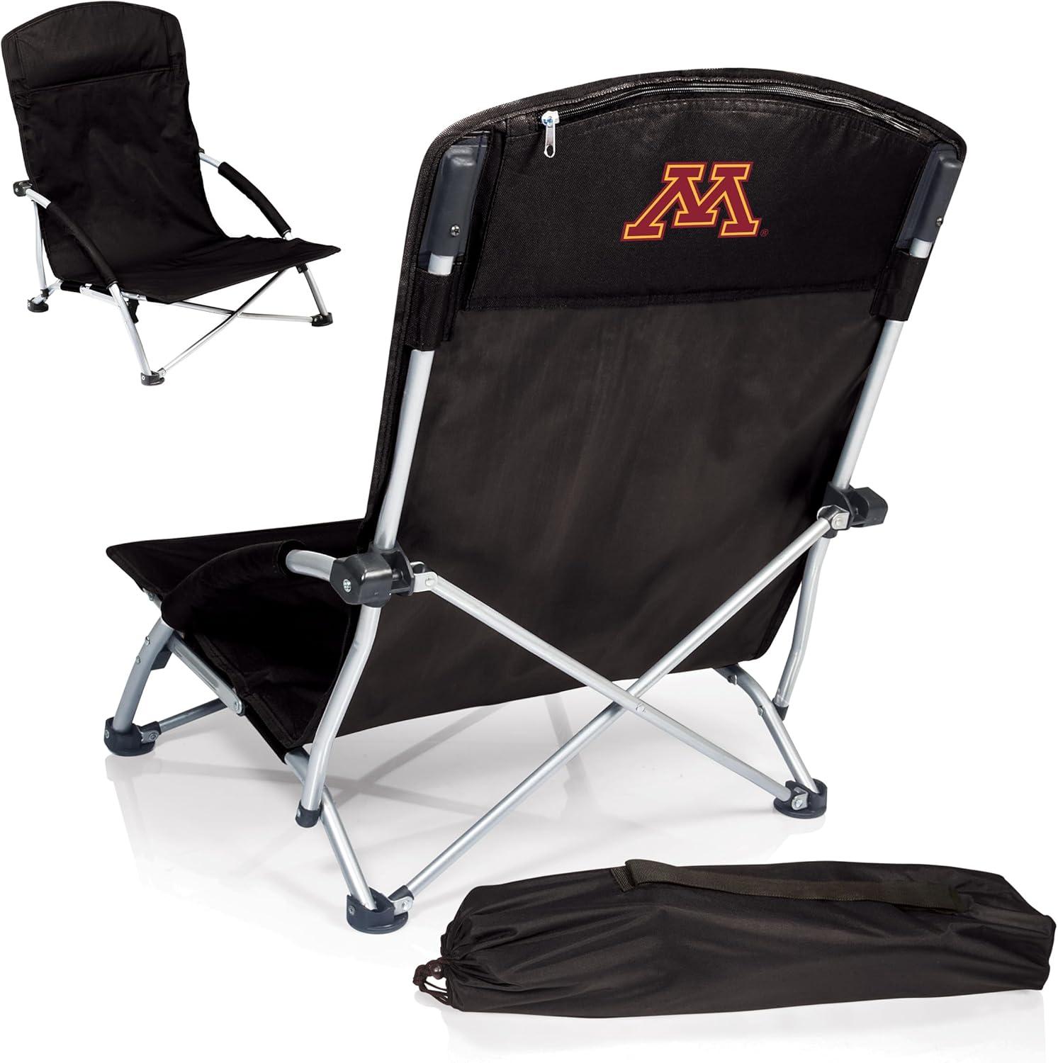 imagePicnic TIME NCAA Tranquility Beach Chair with Carry Bag Low Beach Chair for Adults Low Lawn ChairBlack