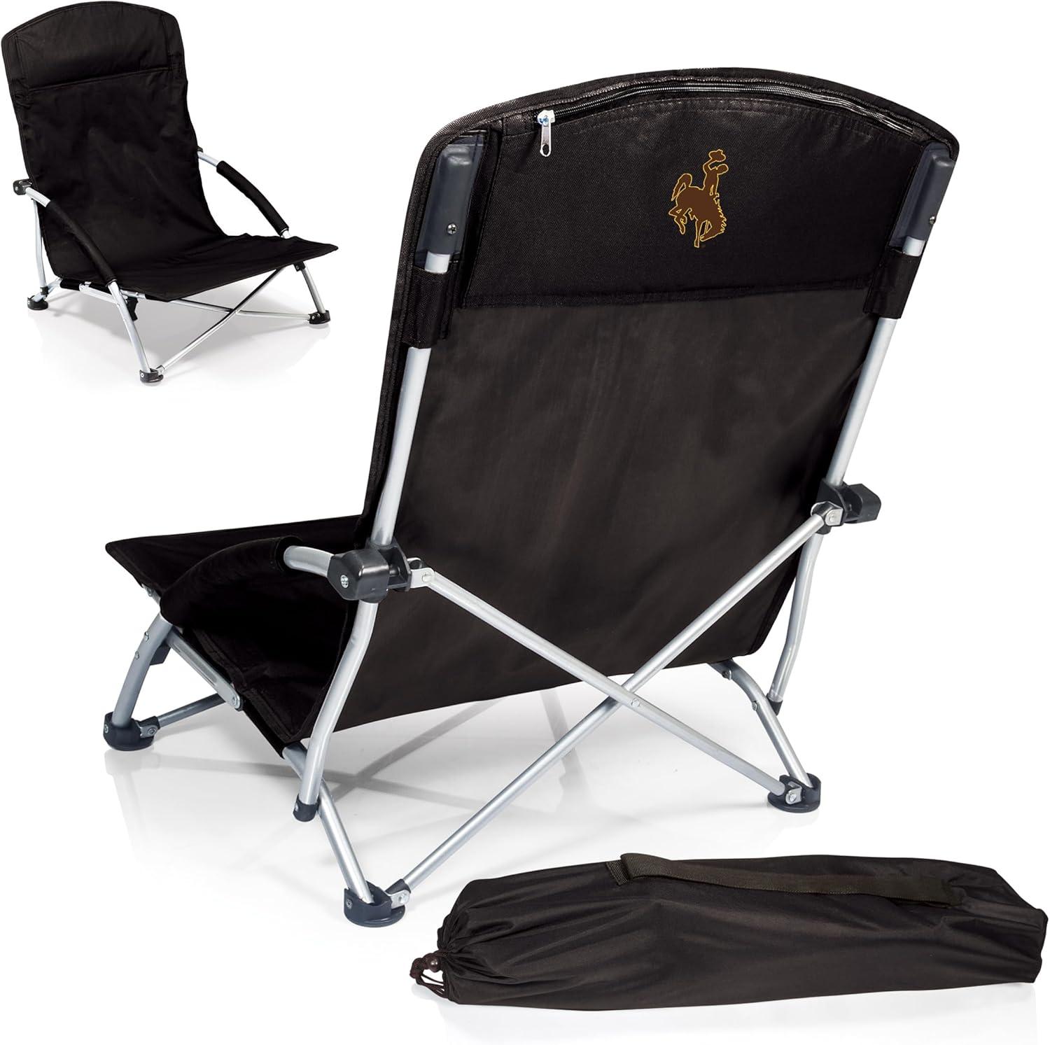 imagePicnic TIME NCAA Tranquility Beach Chair with Carry Bag Low Beach Chair for Adults Low Lawn ChairBlack