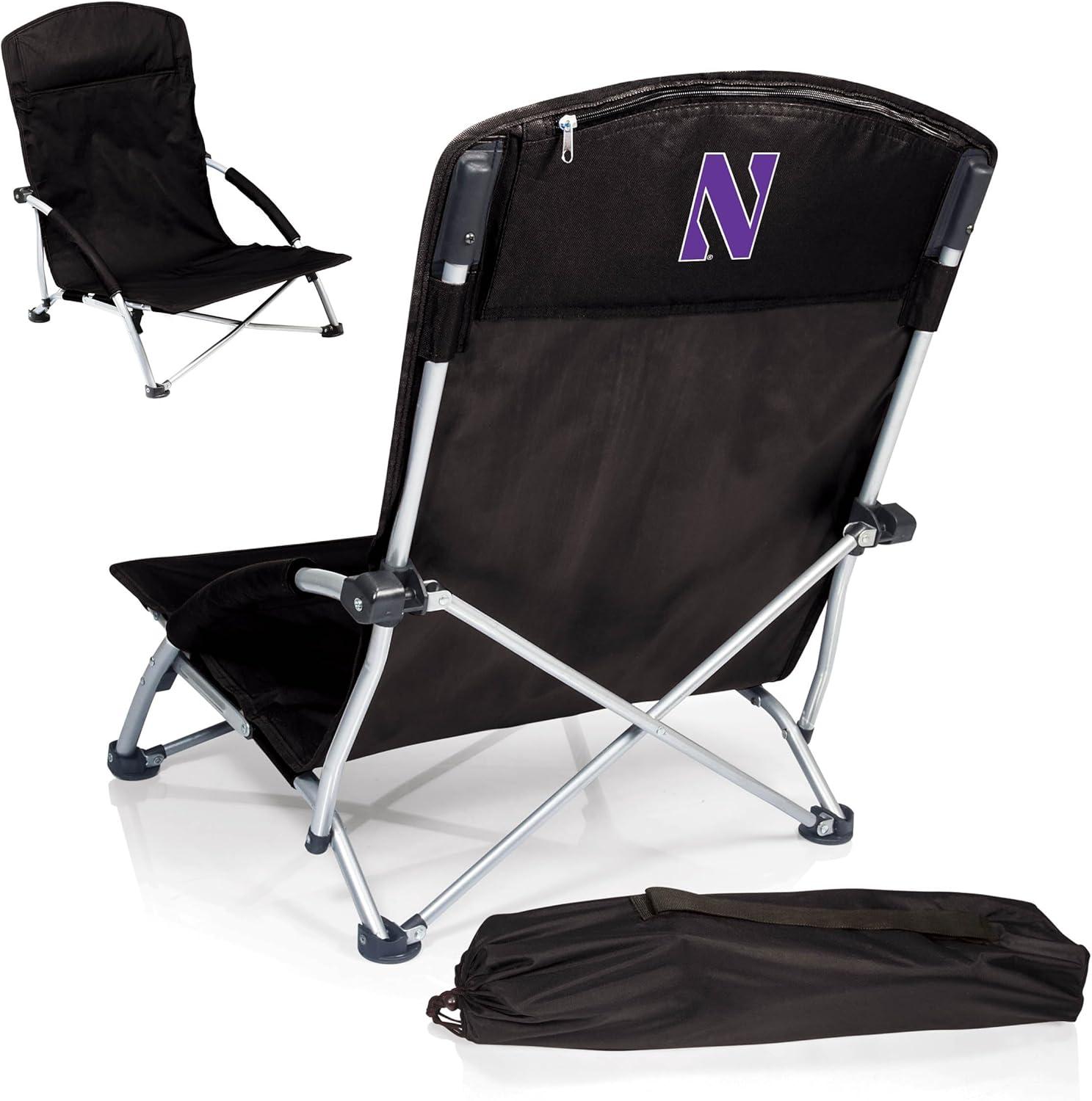 imagePicnic TIME NCAA Tranquility Beach Chair with Carry Bag Low Beach Chair for Adults Low Lawn ChairBlack
