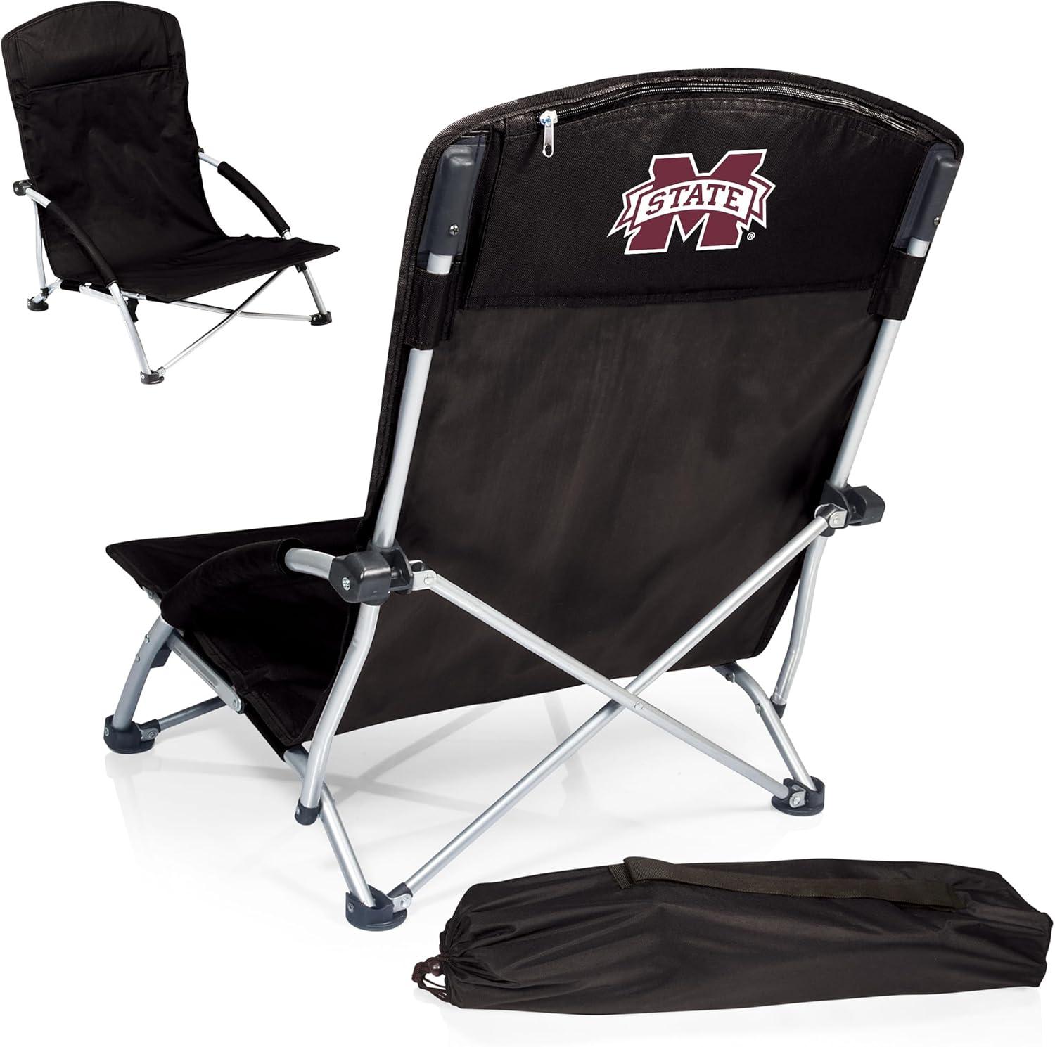 imagePicnic TIME NCAA Tranquility Beach Chair with Carry Bag Low Beach Chair for Adults Low Lawn ChairBlack
