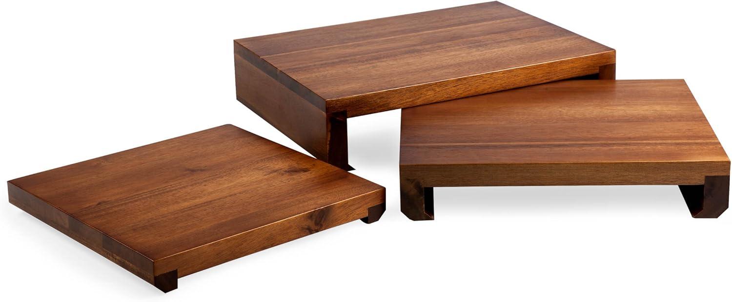imageTOSCANA a Picnic Time Brand Etage Nested Acacia Wood Serving Pedestals Set of 3