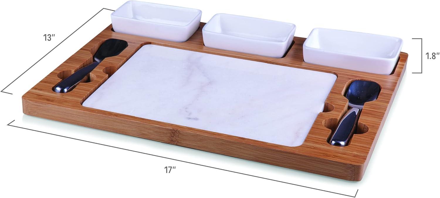 imageTOSCANA a Picnic Time brand Parlor Ice Cream Mixing Set Ice Cream Mixing Kit with Marble Ice Cream Slab and Mixing Spades Bamboo ampamp Marble