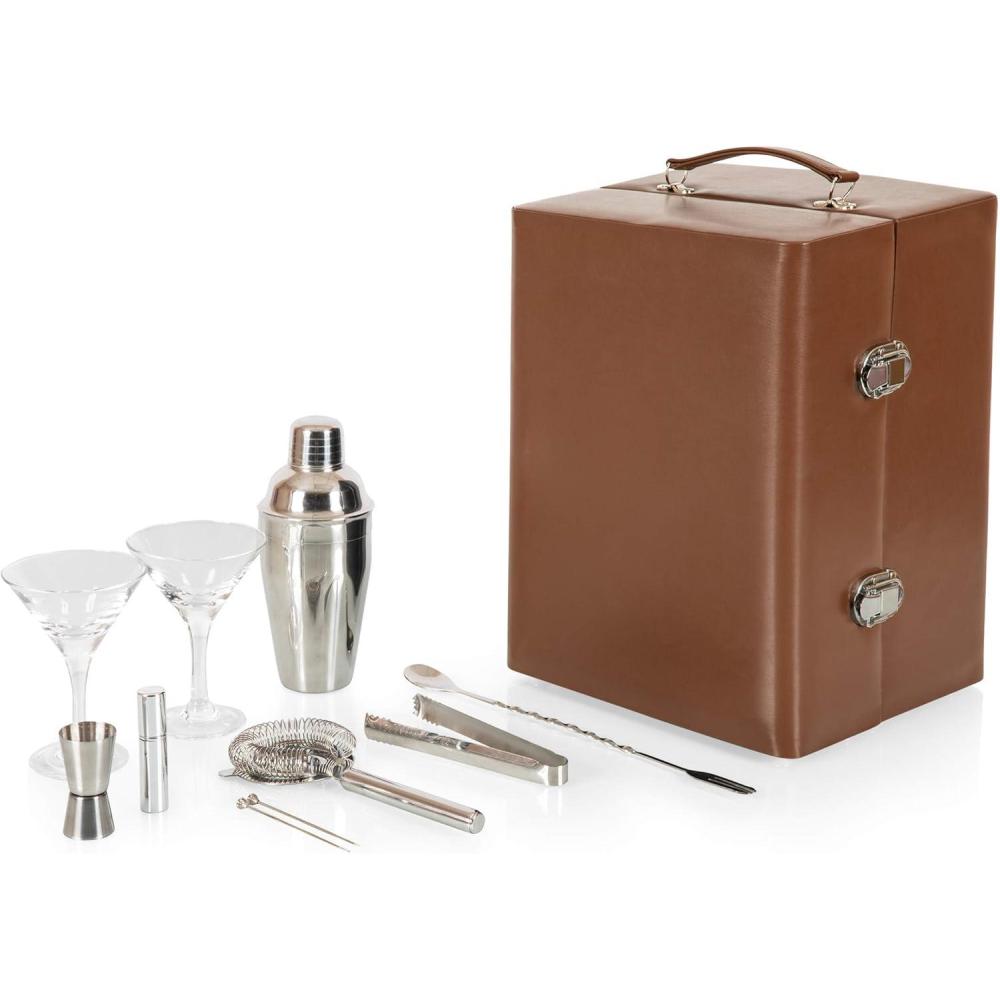 imageA Picnic time Manhattan Cocktail Case Stainless Steel Shaker Set Premium Bar Tools Bar Accessories and Bartender Kit MahoganyMahogany With Tan Accents