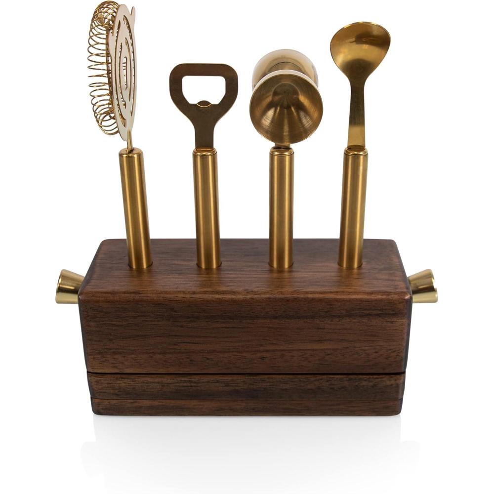 imageLEGACY a Picnic Time Brand Sidecar 5Piece Bar Tool Set Acacia Wood