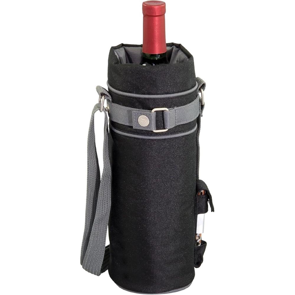 imageLEGACY  a Picnic Time brand Wine Sack Beverage Tote Insulated Wine Bag Wine Gifts Black with Gray Accents
