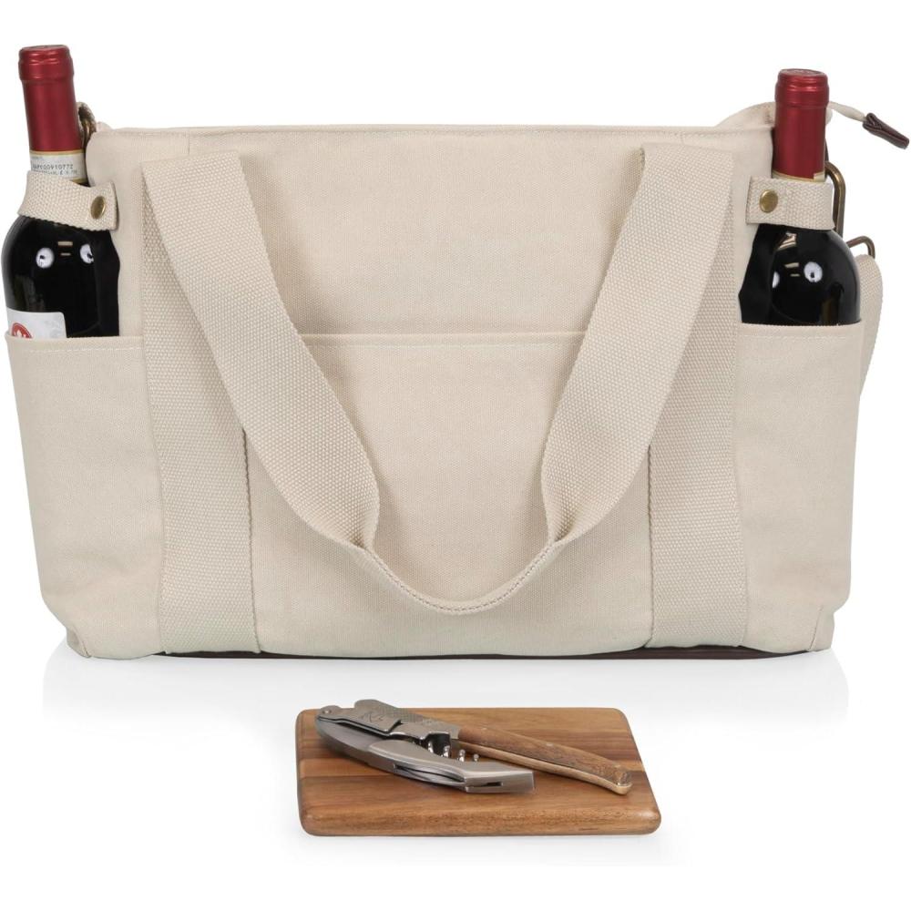 imageLEGACY Temecula Wine Bag Wine and Cheese Picnic Tote Bag Wine Picnic Cooler Bag with Cheese Board Mulled WineNatural White Canvas