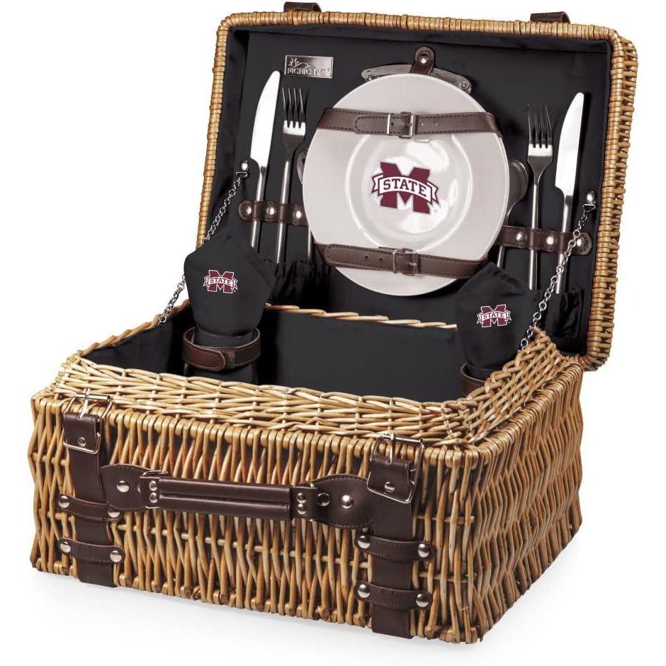 imageNCAA Arkansas Razorbacks Champion Picnic Basket with Deluxe Service for Two BlackBlack With Brown Accents