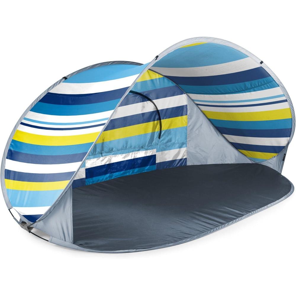 imageONIVA a Picnic Time brand Manta Portable Beach Tent Pop Up Tent Beach Sun Shelter Pop Up Navy Blue ampamp White StripeBeach Stripes