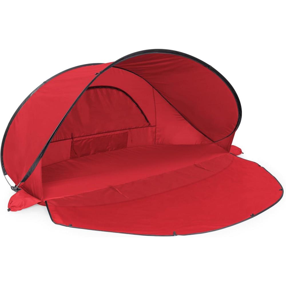 imageONIVA a Picnic Time brand Manta Portable Beach Tent Pop Up Tent Beach Sun Shelter Pop Up Navy Blue ampamp White StripeRed with Gray Accents