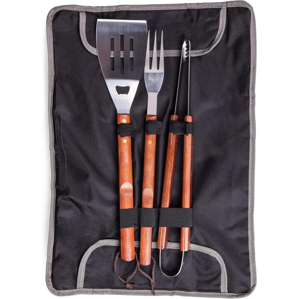 imageONIVA  a Picnic Time brand 3Piece BBQ Tote ampamp Grill Accessories Set Outdoor Grill Set with Case BBQ Spatula BBQ Fork and BBQ Tongs Black with Gray Accents