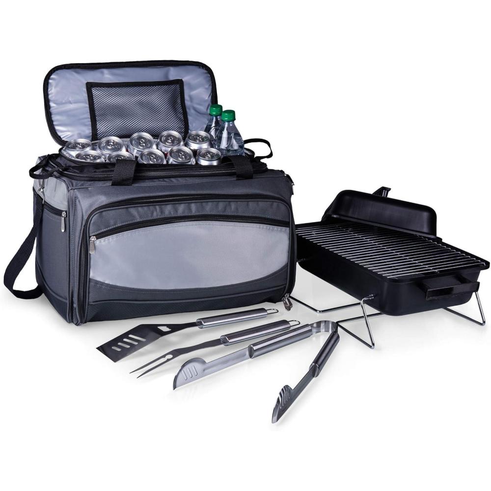imageONIVA a Picnic Time brand Buccaneer Portable Charcoal Grill ampamp Cooler Tote Black with Gray AccentsOne Size