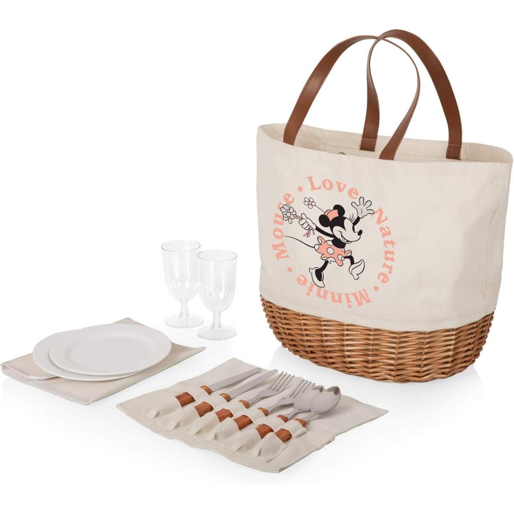 imagePICNIC TIME Disney Minnie Mouse Promenade Picnic Basket for 2 Picnic Set with Canvas Tote Bag Beige CanvasDisney Minnie Mouse Beige Canvas