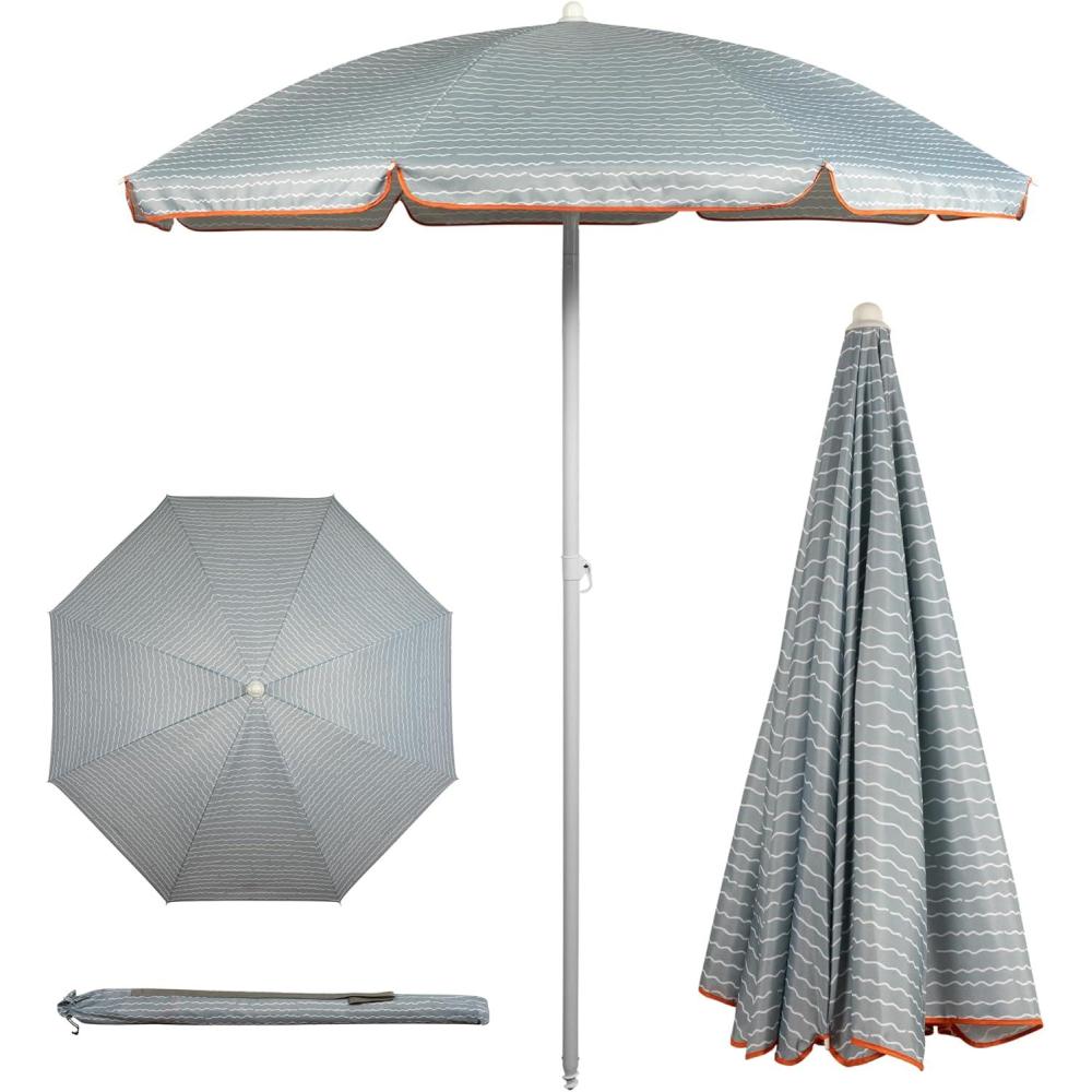 imagePICNIC TIME 55 Ft Portable Beach Umbrella Lightweight UV Protection Sunshade with Tilt Pole ampamp Carry Bag Outdoor Canopy Umbrella for Beach Sand Pool Patio Camping Travel or Backyard Shade Blue Pinstripe PatternWave Break Gray Pattern