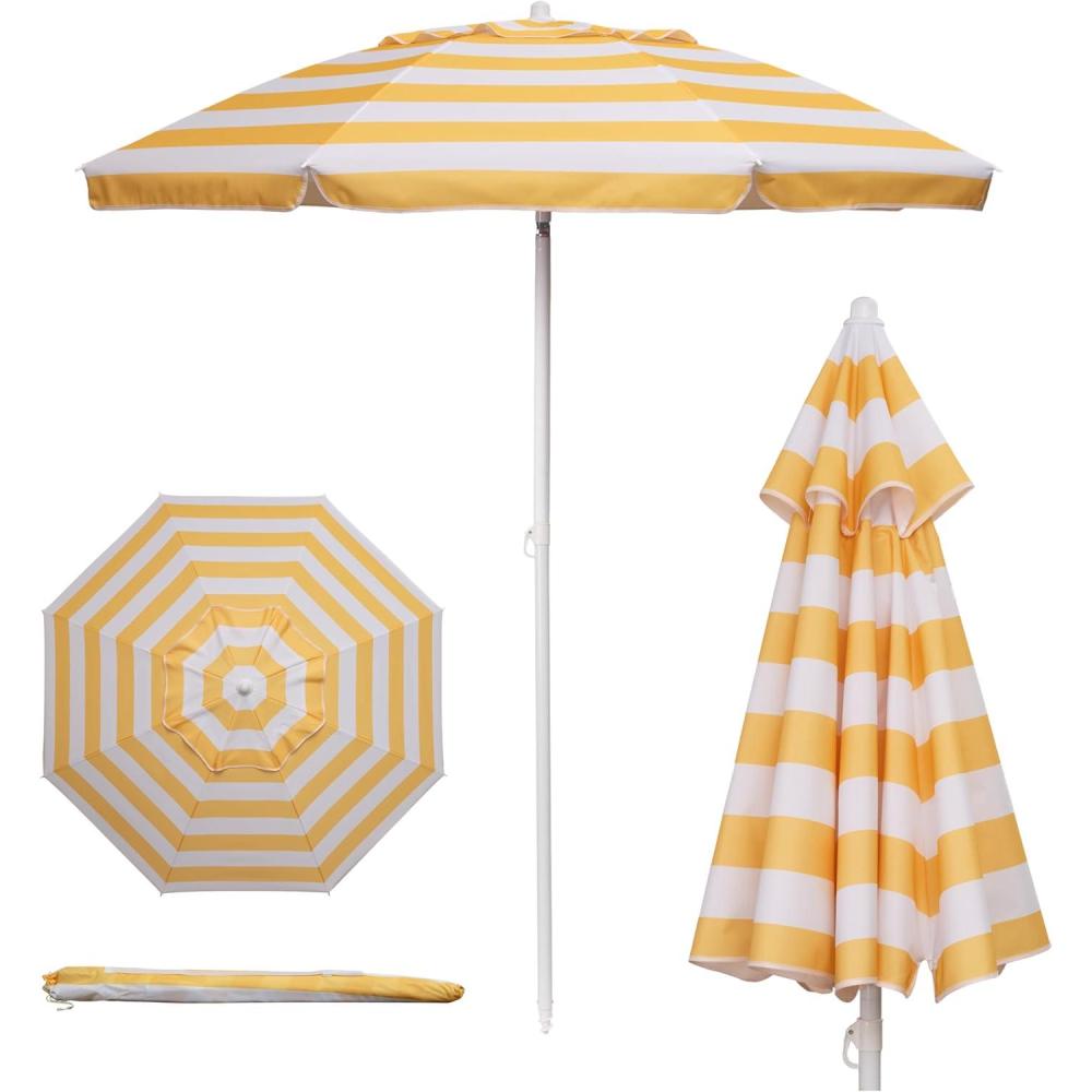 imagePICNIC TIME 55 Ft Portable Beach Umbrella Lightweight UV Protection Sunshade with Tilt Pole ampamp Carry Bag Outdoor Canopy Umbrella for Beach Sand Pool Patio Camping Travel or Backyard Shade Blue Pinstripe PatternYellow Cabana Stripe