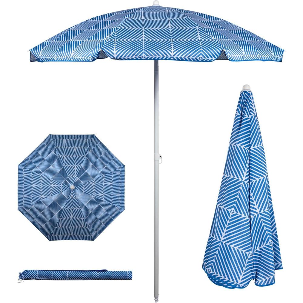 imagePICNIC TIME 55 Ft Portable Beach Umbrella Lightweight UV Protection Sunshade with Tilt Pole ampamp Carry Bag Outdoor Canopy Umbrella for Beach Sand Pool Patio Camping Travel or Backyard Shade Blue Pinstripe PatternBlue Athens Pattern