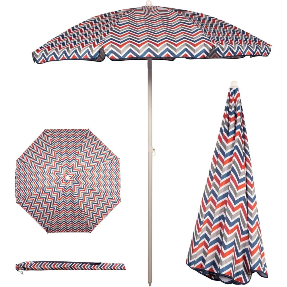 imagePICNIC TIME 55 Ft Portable Beach Umbrella Lightweight UV Protection Sunshade with Tilt Pole ampamp Carry Bag Outdoor Canopy Umbrella for Beach Sand Pool Patio Camping Travel or Backyard Shade Blue Pinstripe PatternVibe Collection Navy Blue Orange Gray Pattern