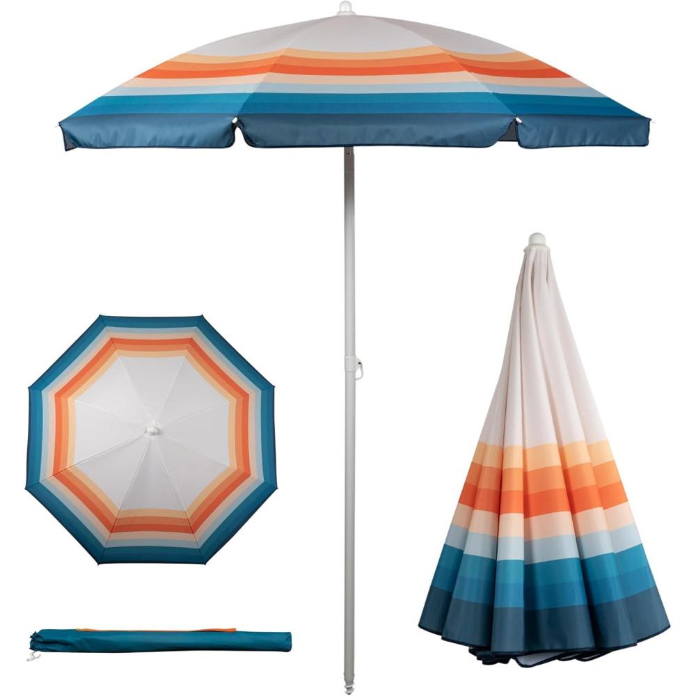 imagePICNIC TIME 55 Ft Portable Beach Umbrella Lightweight UV Protection Sunshade with Tilt Pole ampamp Carry Bag Outdoor Canopy Umbrella for Beach Sand Pool Patio Camping Travel or Backyard Shade Blue Pinstripe PatternPhoenix Stripe