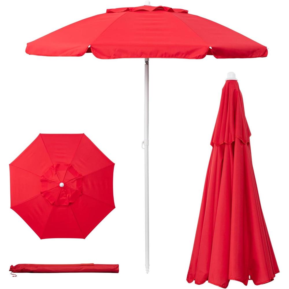 imagePICNIC TIME 55 Ft Portable Beach Umbrella Lightweight UV Protection Sunshade with Tilt Pole ampamp Carry Bag Outdoor Canopy Umbrella for Beach Sand Pool Patio Camping Travel or Backyard Shade Blue Pinstripe PatternRed
