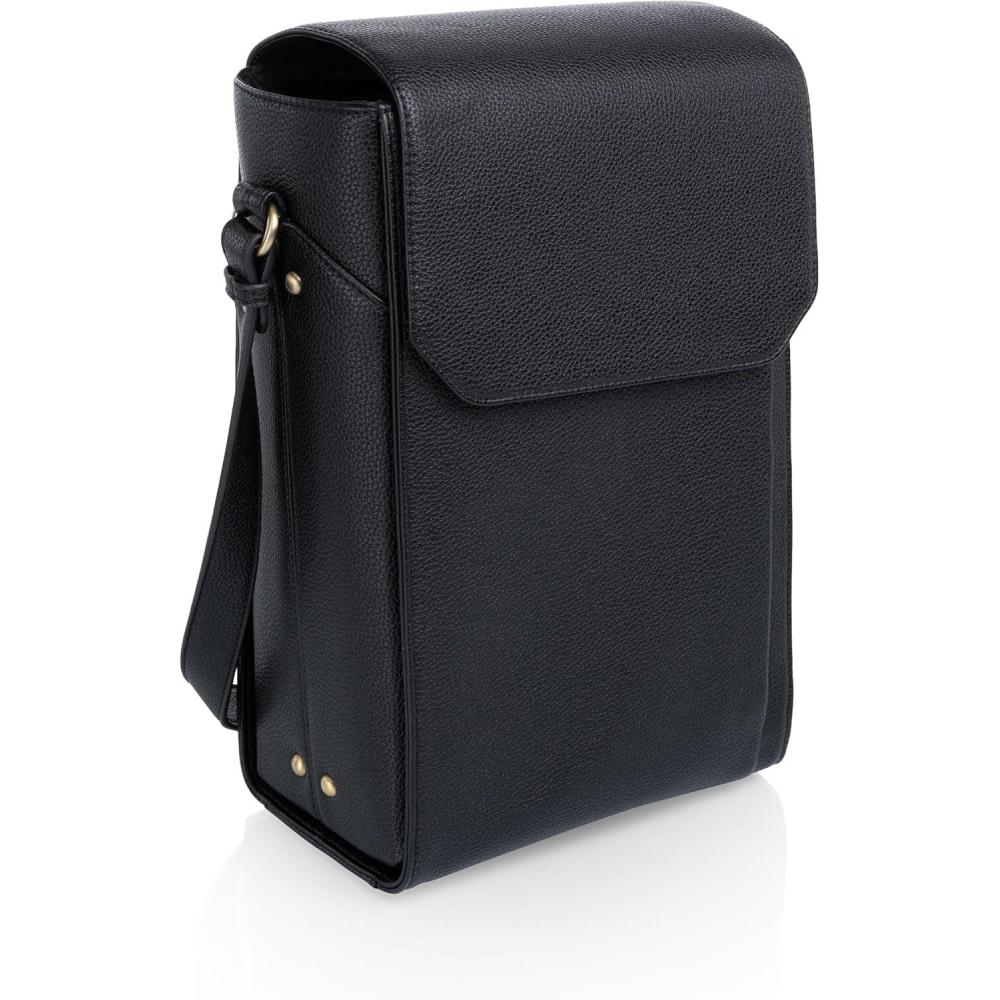 imagePICNIC TIME Barossa Two Bottle Leatherette Wine Tote Bag Wine Bottle Carrier Tote Picnic Bag Wine Cooler Bag Black