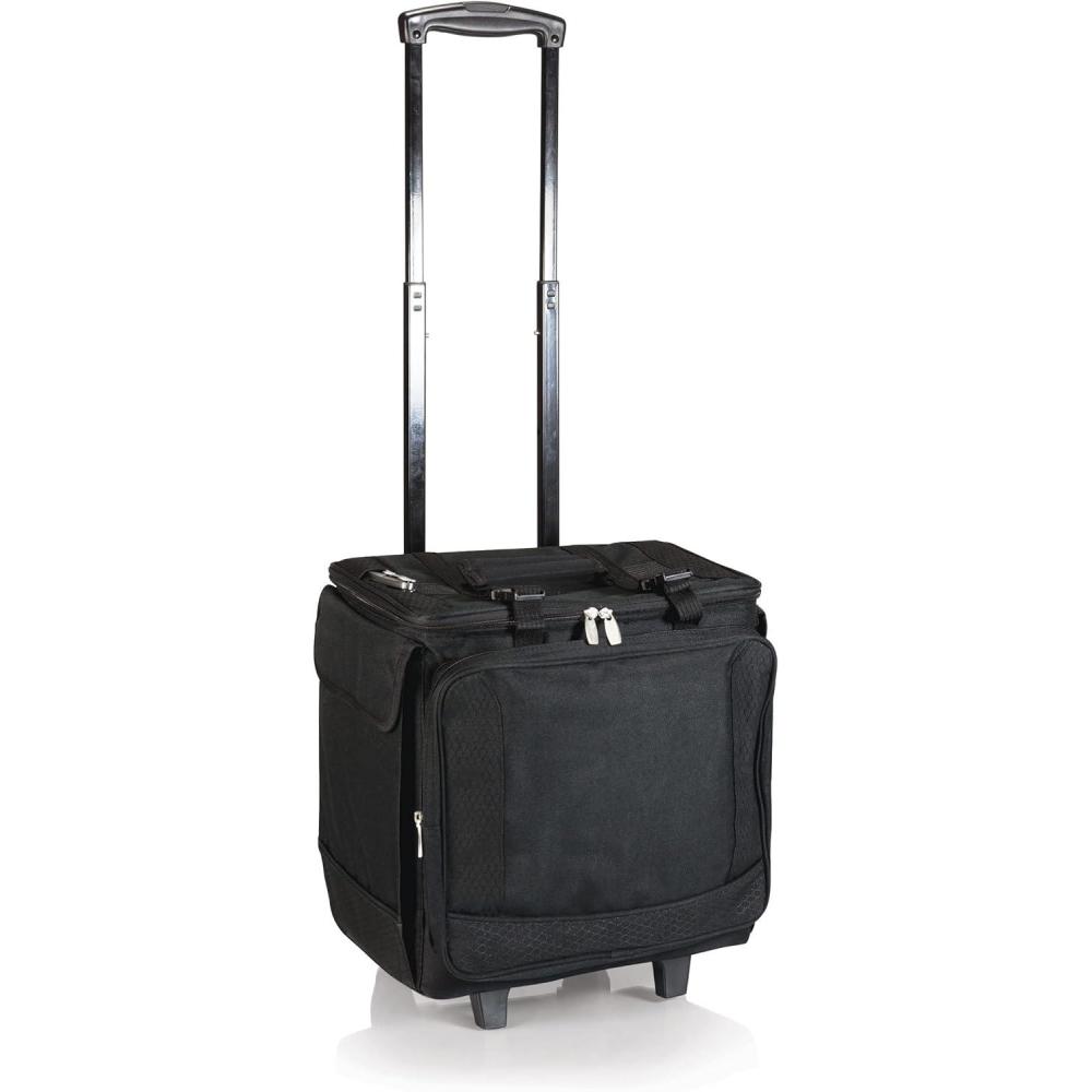 imagePICNIC TIME Bodega Rolling Wine Cooler Insulated 12Bottle Wine Cooler with Wheels Outdoor Portable Rolling Ice Chest with WaterResistant Liner Telescopic Handle and Large Pockets BlackCooler