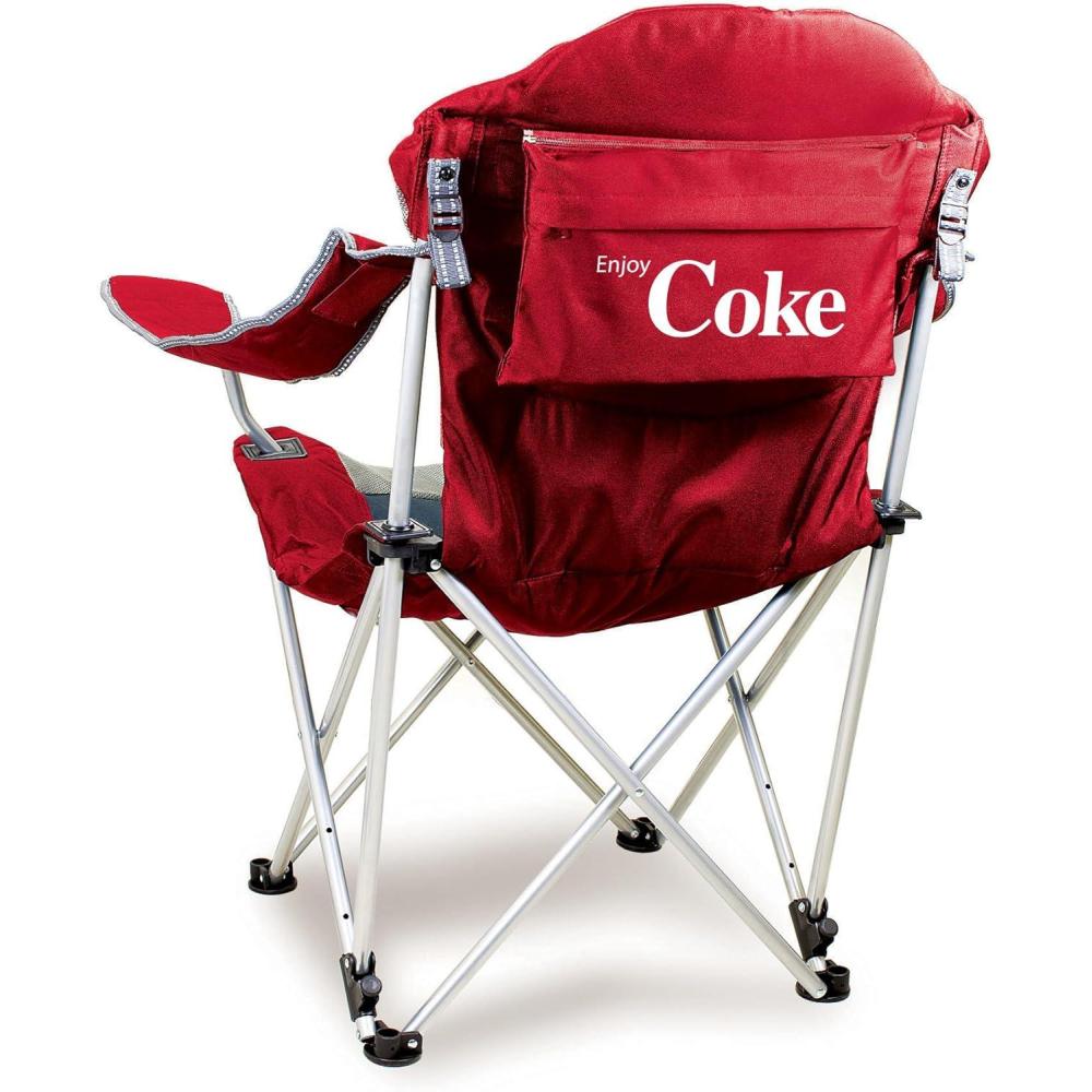 imagePICNIC TIME CocaCola Enjoy Coke Reclining Camp Chair Beach Chair for Adults Sports Chair with Carry Bag Dark Red